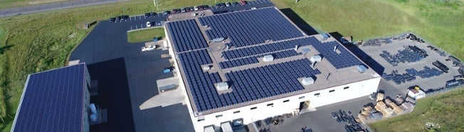 Bird's eye of Virnig Manufacturing showing the solar panels