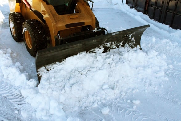 Angle Snow Blade Skid Steer Attachment - Plowing Snow at Virnig Mfg.