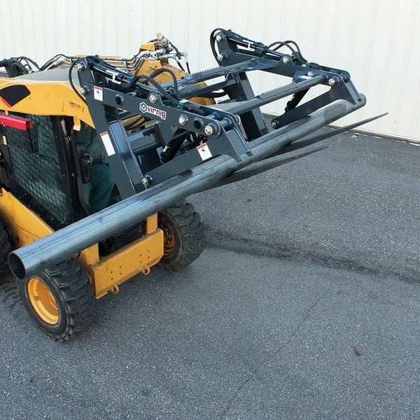 Skid steer pallet fork grapple hauling pipe - Virnig brand